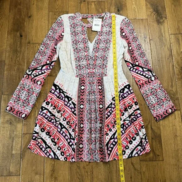NWT Free People Tegan Border Print Bell Long Sleeve Tunic Mini Dress Sz 0 - Picture 3 of 6